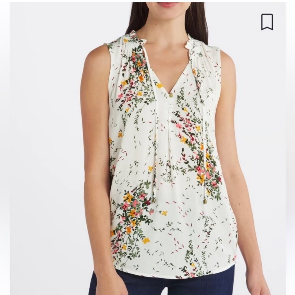 Market & Spruce Ava Tie Neck Floral Sleeveless Top, Size Medium
